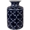 Vase en céramique oriental bleu profond avec décor blanc, Ø 19x31 cm
