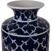 Vase en céramique oriental bleu profond avec décor blanc, Ø 19x31 cm
