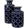 Vase en céramique oriental bleu profond avec décor blanc, Ø 19x31 cm