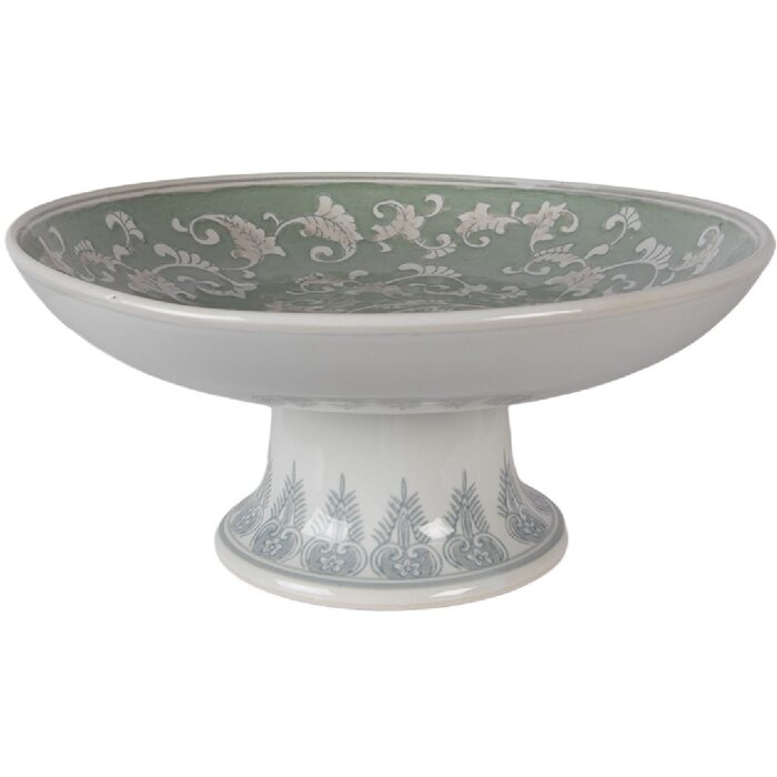 Clayre & Eef Plateau à Gâteau Vintage Vert & Blanc 26x13 cm