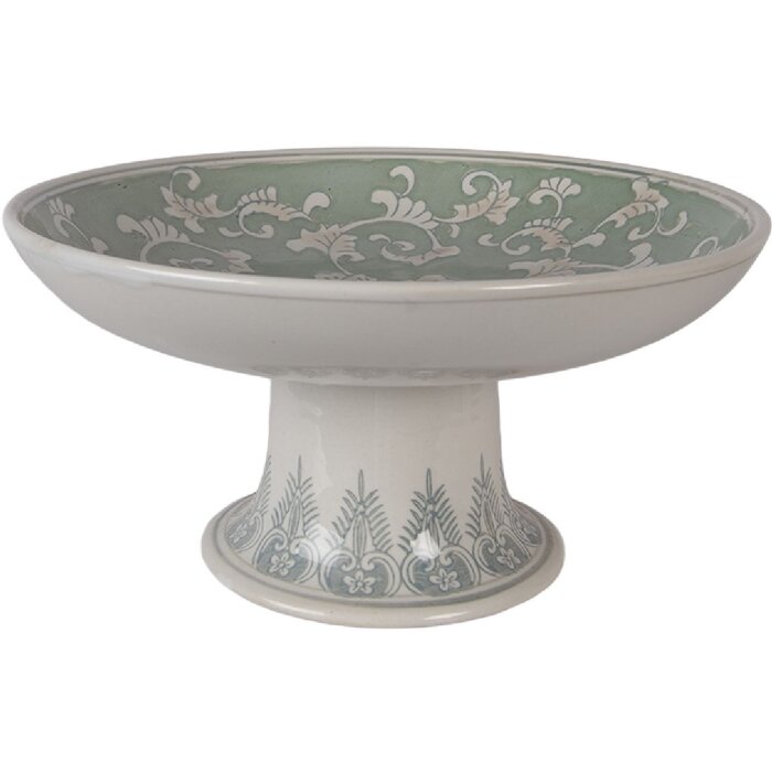 Platine à gâteau Clayre & Eef Ø 32x15 cm blanc-vert porcelaine