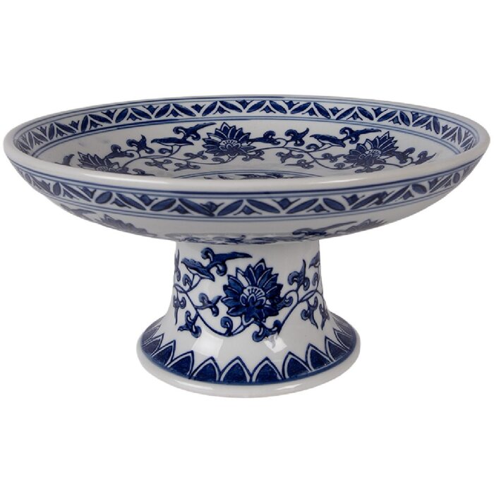 Platine à gâteau Clayre & Eef Ø26 cm blanc avec accents bleus