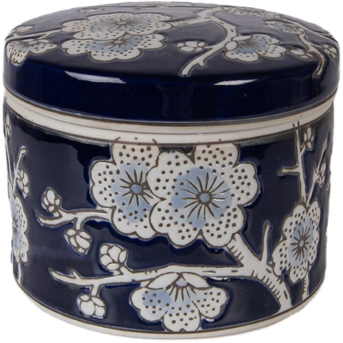 Boîte à bijoux Clayre & Eef bleu-blanc céramique Ø12x10 cm