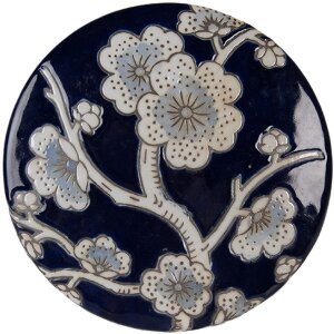 Boîte à bijoux Clayre & Eef bleu-blanc céramique Ø12x10 cm