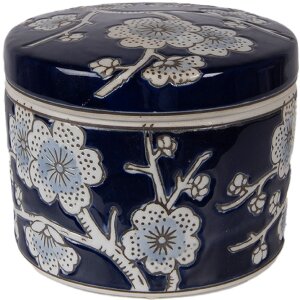 Boîte à bijoux Clayre & Eef bleu-blanc céramique Ø12x10 cm