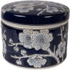Boîte à bijoux Clayre & Eef bleu-blanc céramique Ø12x10 cm