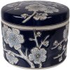 Boîte à bijoux Clayre & Eef bleu-blanc céramique Ø12x10 cm