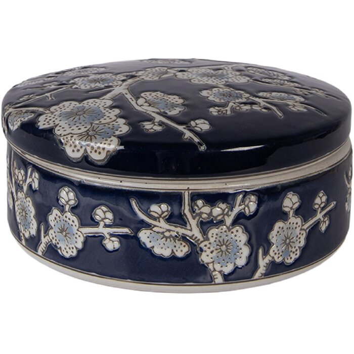 Boîte à bijoux en céramique Clayre & Eef bleu-blanc motif fleuri