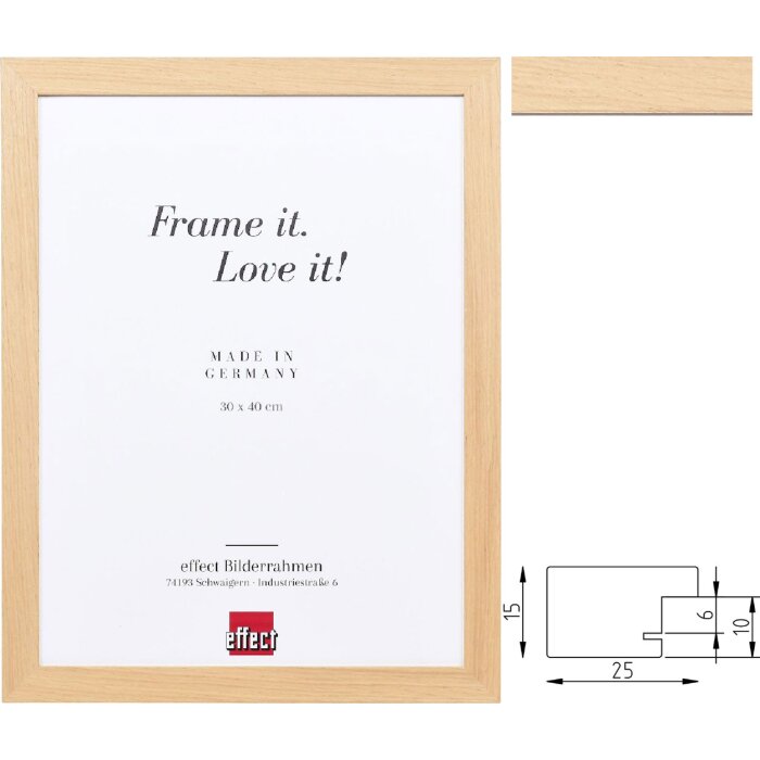 Cadre photo en bois massif Profil 71 Chêne – Finition acajou noble