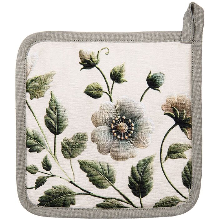Clayre & Eef GTB45 torchon à poignée 20x20 cm coton beige vert floral anti-chaleur