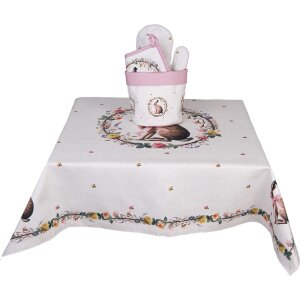 Nappe de table Clayre & Eef 100x100 cm, motif lapin printanier