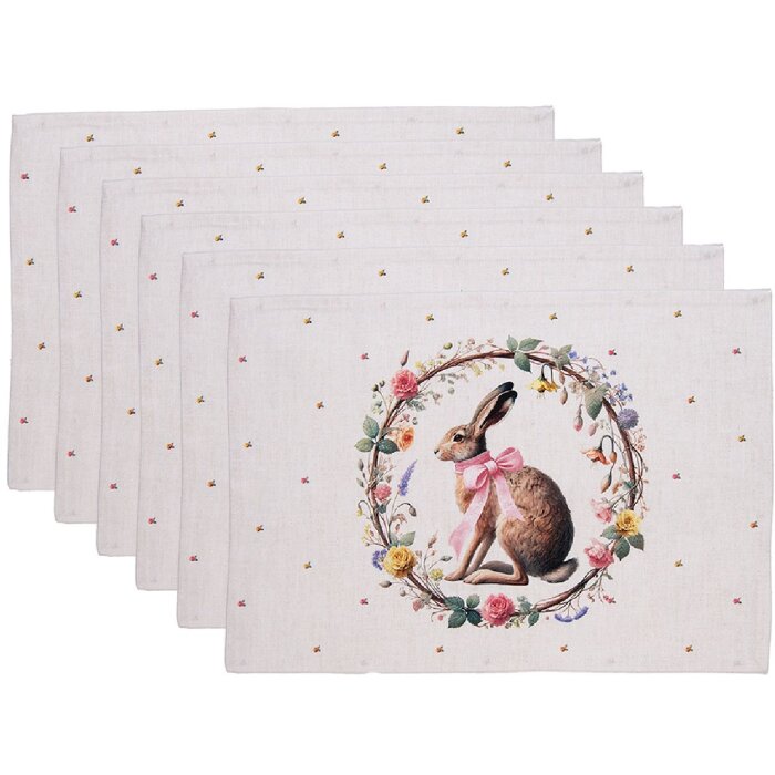 Ensemble de 6 nappes de table Clayre & Eef Hase fleurs Pâques 48x33 cm