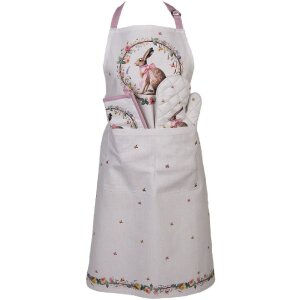 Torchon en coton Clayre & Eef – Lapin avec couronne de fleurs 20x20 cm