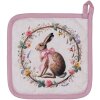 Torchon en coton Clayre & Eef – Lapin avec couronne de fleurs 20x20 cm