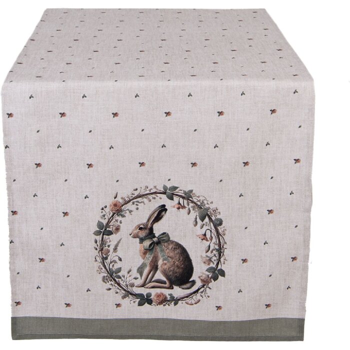 Tapis de table Clayre & Eef NLE64 50x140 cm beige motif lapin coton