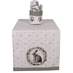 Tapis de table Clayre & Eef NLE64 50x140 cm beige motif lapin coton