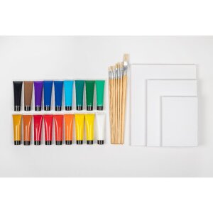 Set de peinture acrylique Walther avec toile et pinceaux...