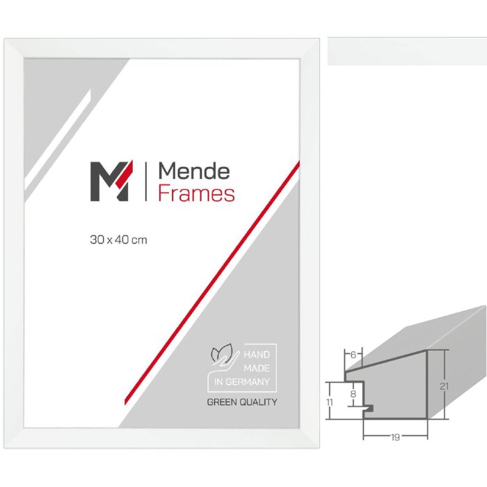 Cadre photo MendeFrames H130 blanc – bois massif, plusieurs formats et verres