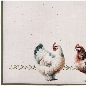 Set de 6 nappes Clayre & Eef, motif poules, coton beige vert