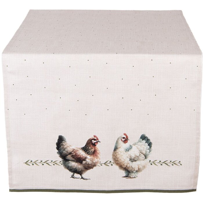 Tapis de table Clayre & Eef BYC64 50x140 cm motif poules coton