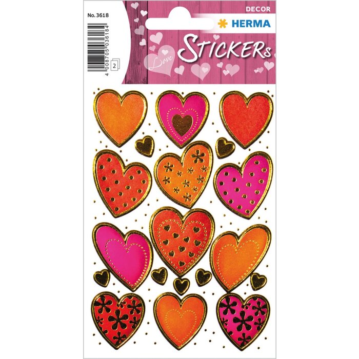 Étiquettes décoratives HERMA DECOR coeurs or 2 feuilles