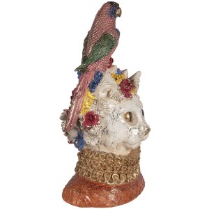 Statue chat avec oiseau blanc-or Clayre & Eef 24x21x40