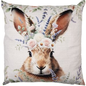Housse de coussin 45x45 cm, lapin avec couronne de...