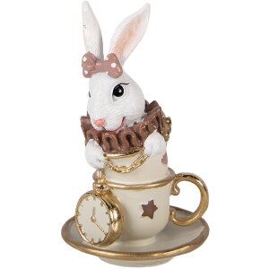 Décoration Lapin Blanc-Beige 8x8x14 cm - Clayre...