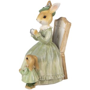 Clayre & Eef Lapin Décoration Brun-VERT 14x10x18 cm