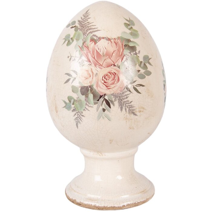 Œuf décoratif sur pied Clayre & Eef beige-rose Ø15x24 cm