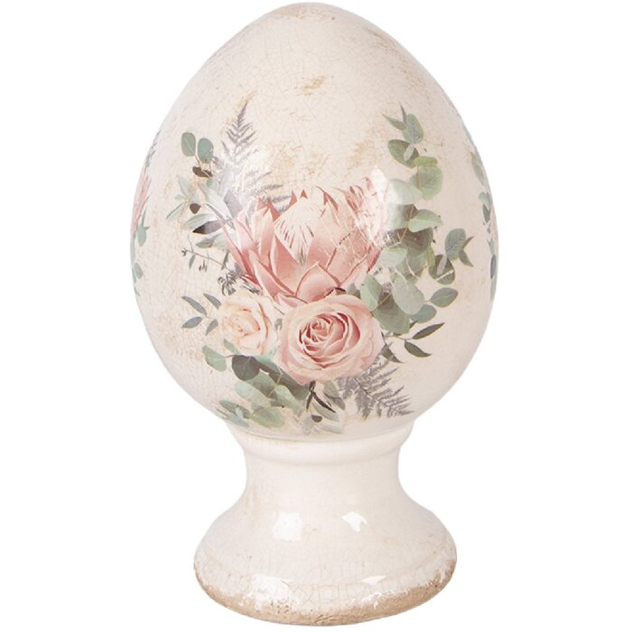 Œuf sur Pied en Porcelaine Beige-Rose Ø12x19 cm - Clayre & Eef