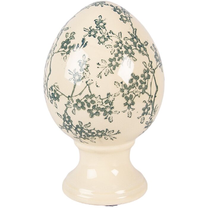 Oeuf sur Pied en Céramique Jaune-Vermillon Ø12x19cm - Clayre & Eef