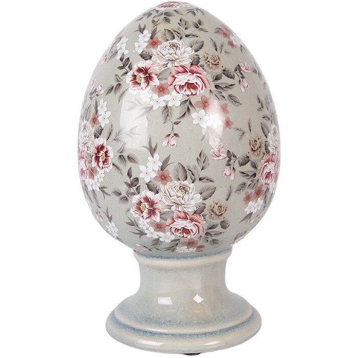 Clayre & Eef – Oeuf décoratif sur pied gris/rose Ø 15x24 cm
