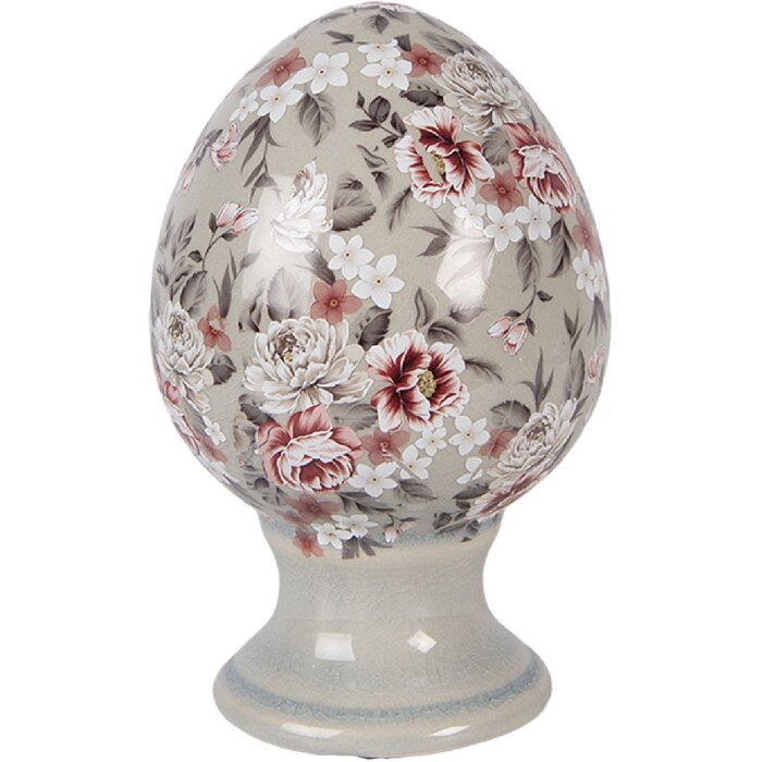 Oeuf en céramique gris-rose sur pied Ø 9x14 cm – Clayre & Eef