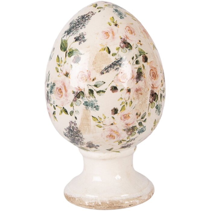 Oeuf en céramique sur pied beige-rose Ø 15x24 cm - Clayre & Eef