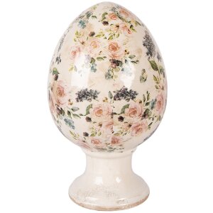 Œuf en céramique sur pied beige-rose...