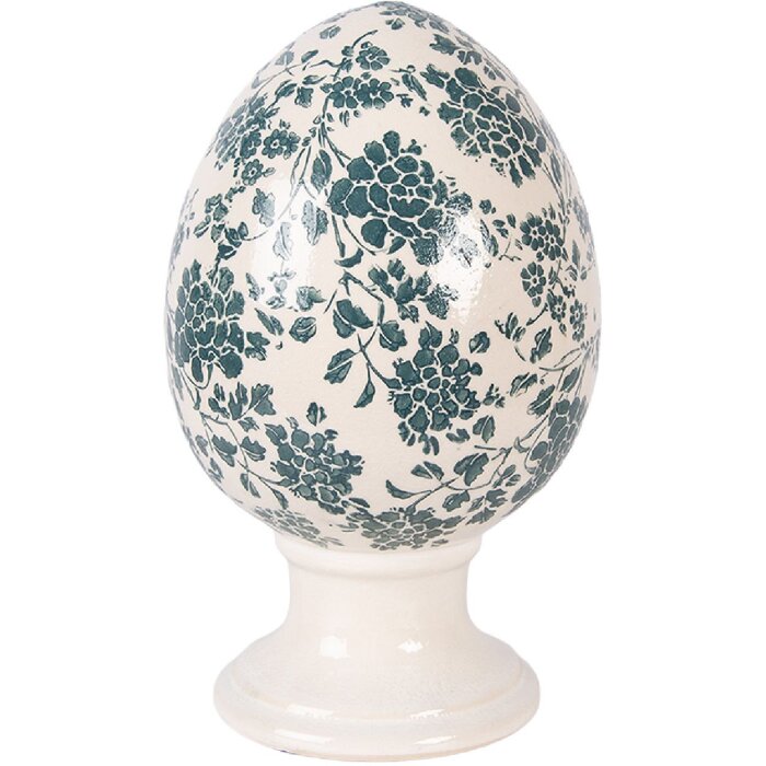 Oeuf en céramique sur pied beige-vert Ø15x24 cm - Clayre & Eef