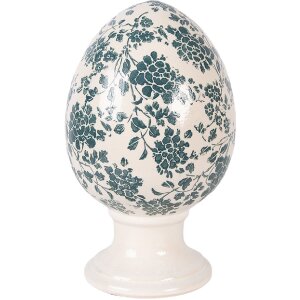 Oeuf en céramique sur pied beige-vert...
