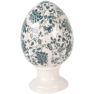 Oeuf en céramique sur pied beige-vert...