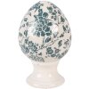 Œuf en céramique sur pied, beige et vert, Ø 9x14 cm
