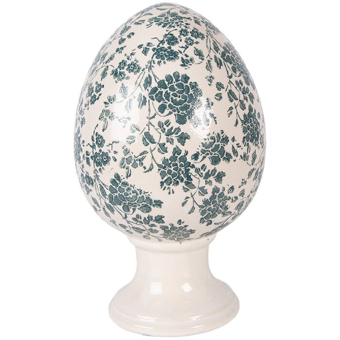 Clayre & Eef - Oeuf sur Pied en Porcelaine, Beige-Vert Ø17x28cm