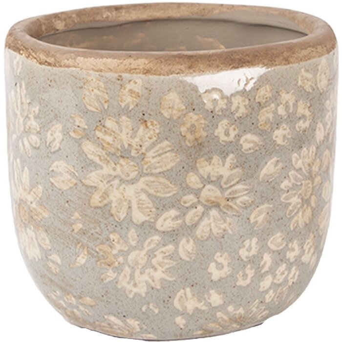 Pot à fleurs Clayre & Eef gris-beige Ø 10x9 cm porcelaine intérieur