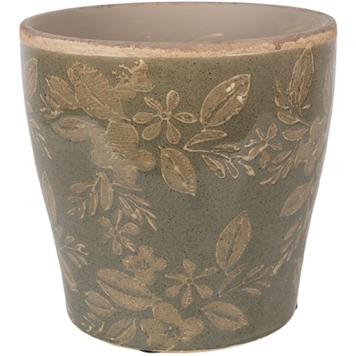Pot à fleurs Clayre & Eef en céramique Ø14 cm vert-brun