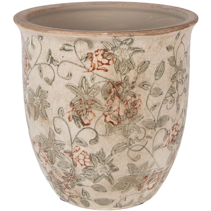 Vase décoratif Clayre & Eef Ø17x17 cm, beige-vert, céramique moderne