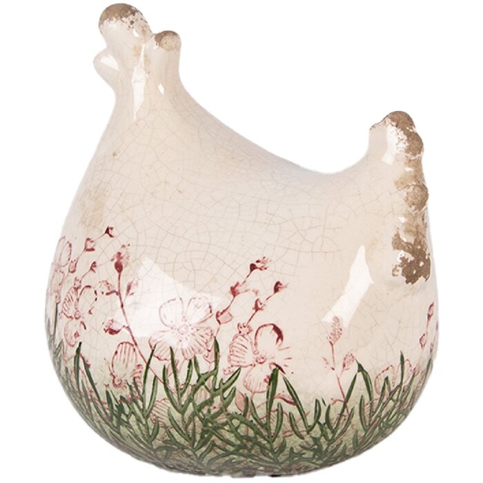 Décoration Poule en Céramique Beige-Vert 12x11x13 cm Clayre & Eef