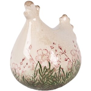 Décoration Poule en Céramique Beige-Vert 12x11x13 cm Clayre & Eef