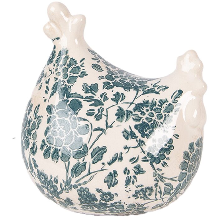 Décoration Poulet en Céramique Clayre & Eef Beige-Vert 12x11x13 cm