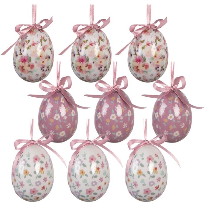 Décoration suspendue œufs blancs et roses – Set de 9 pièces Ø 5x8 cm