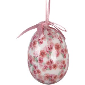 Clayre & Eef – Set de 9 œufs suspendus blancs et roses Ø 5x8 cm