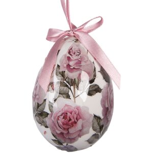 Clayre & Eef – Ensemble de 6 œufs décoratifs suspendus blanc/rose Ø 7x10 cm